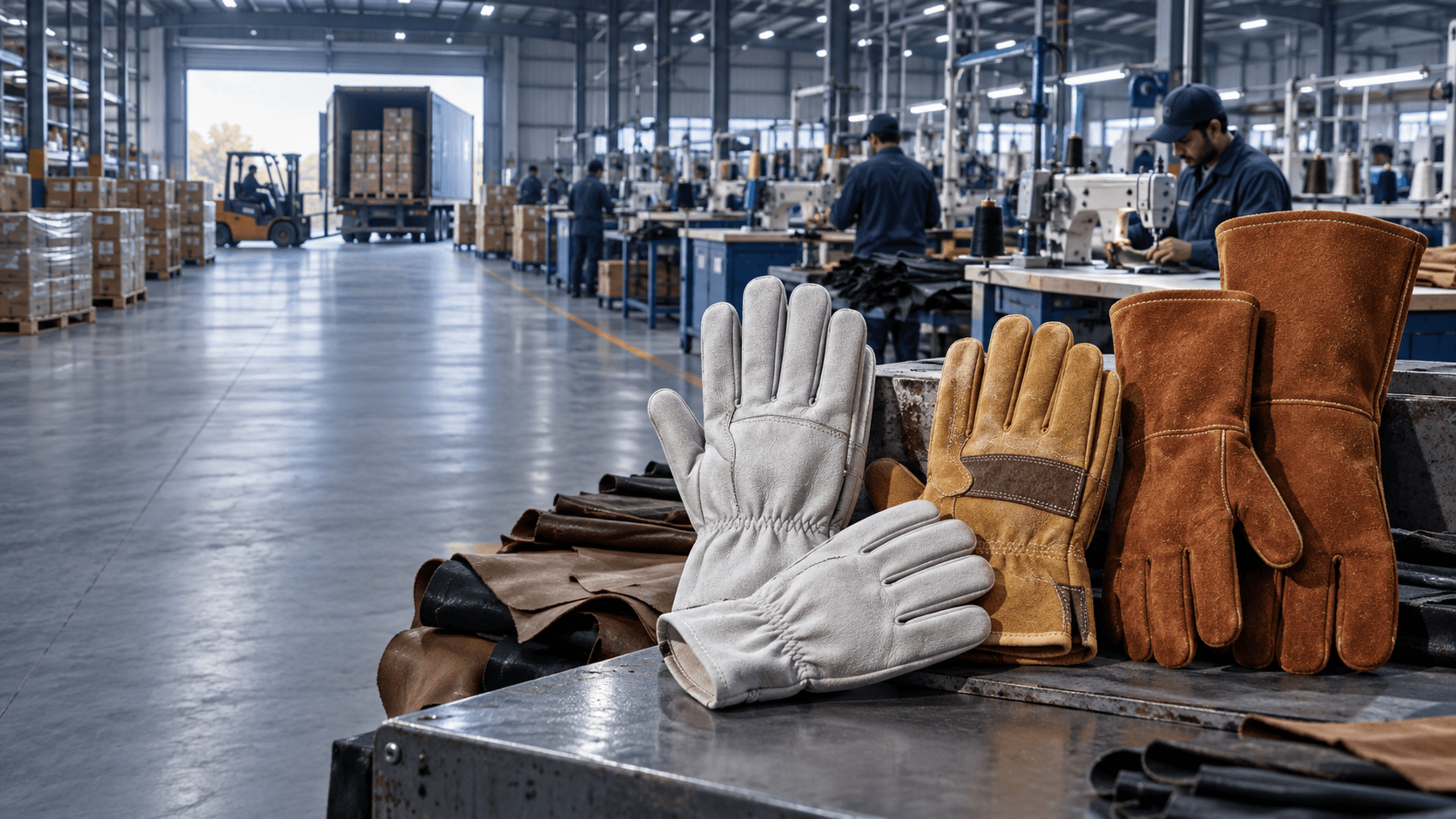 GLOVAAR glove manufacturing floor with export-ready work gloves
